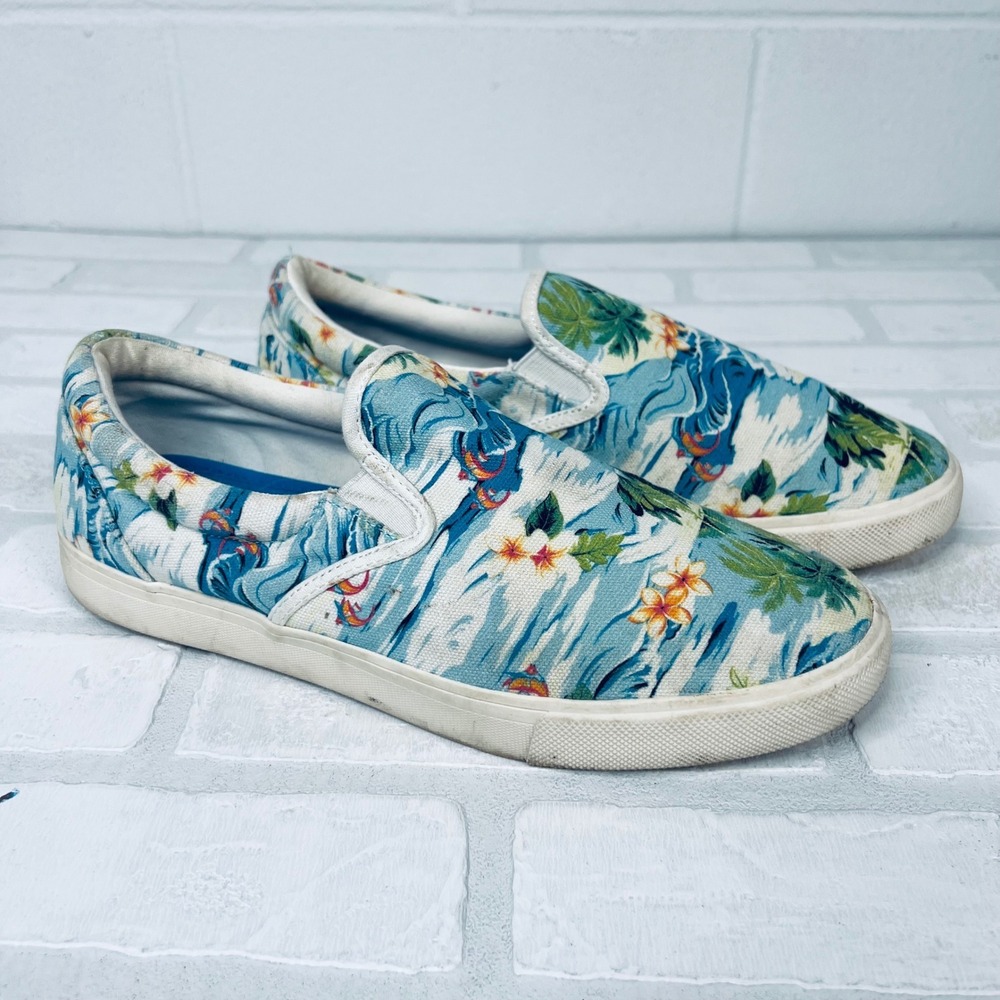 Club Room Tate Mens Tropical‎ Hawaiian Print Slip On Canvas Sneakers Blue 9M